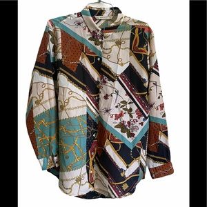 Zara Basic Equestrian Button Blouse Top Large